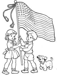 Børn holder det amerikanske flag