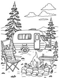 Campingvogn med lejrbål