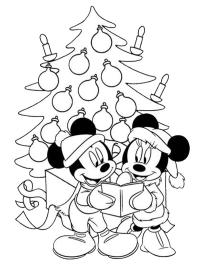 Minnie og Mickey foran juletræet