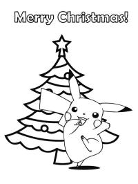 Pikachu ved siden af juletræet