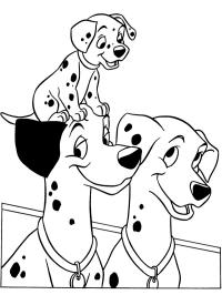 Pongo og Perdy med en af deres hvalpe