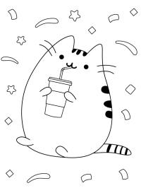 Pusheen drikker en milkshake