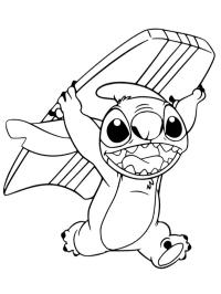 Stitch med et surfbræt