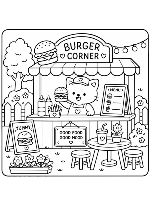 Cozy hamburgerrestaurant Tegninger