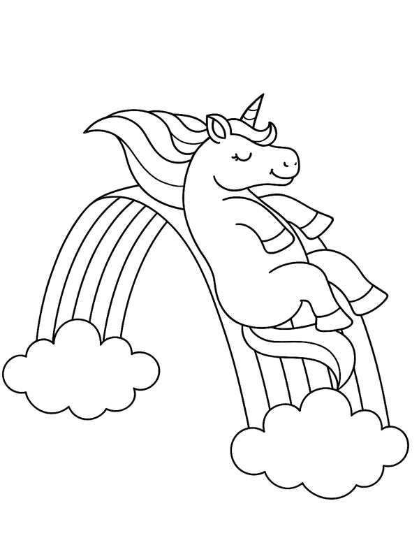 Enhj&oslash;rningen glider over regnbuen Tegninger