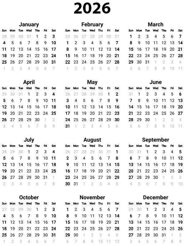 Kalender 2026 Tegninger