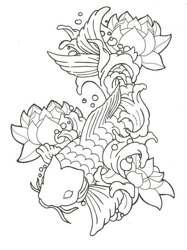 Lotus og Koi fisk tatovering Malebogsside