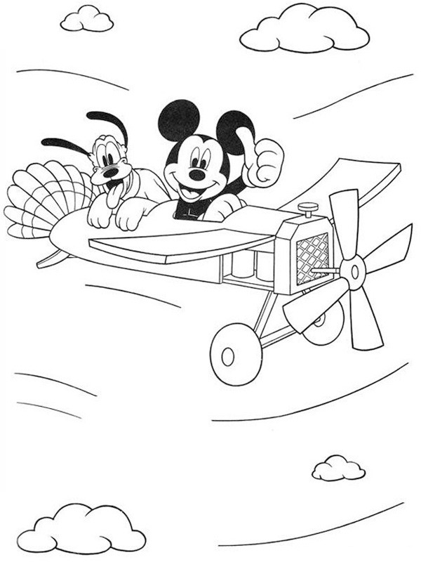 Mickey Mouse og Pluto på flyet Tegninger