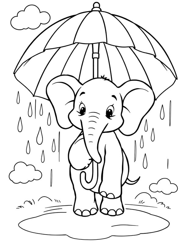 Elefant holder en paraply i regnvejret Tegninger