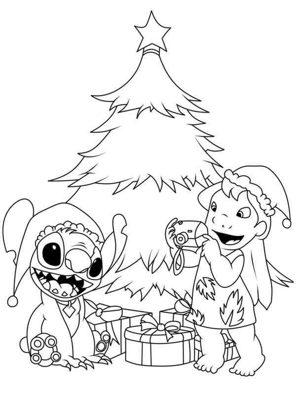 Stitch og Lilo ved juletræet Tegninger Stitch og Lilo ved juletræet Tegninger