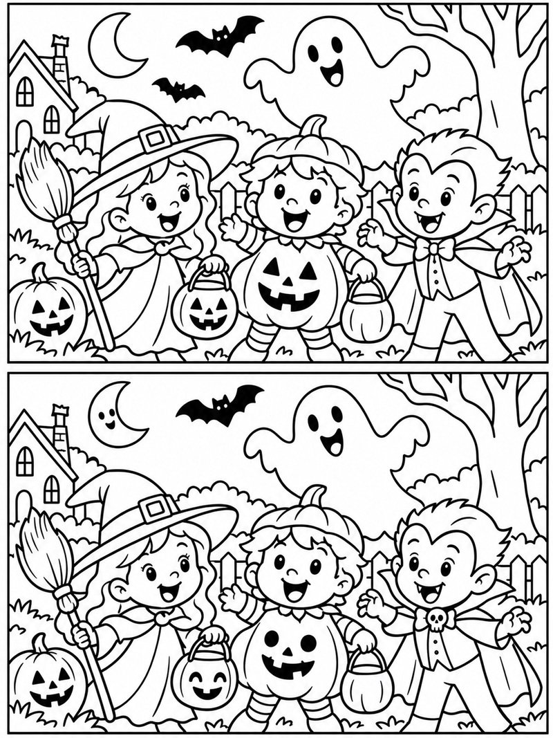 Halloween Find de 5 forskelle Tegninger